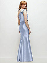 Side View Thumbnail - Sky Blue Bow One-Shoulder Satin Trumpet Gown