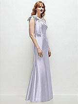 Rear View Thumbnail - Silver Dove Bow One-Shoulder Satin Trumpet Gown