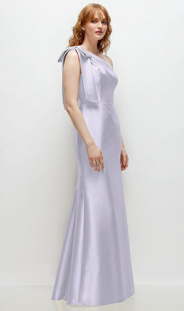 Back View - Silver Dove Bow One-Shoulder Satin Trumpet Gown