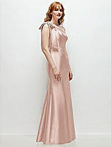 Rear View Thumbnail - Toasted Sugar Bow One-Shoulder Satin Trumpet Gown