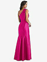 Alt View 2 Thumbnail - Think Pink Bow One-Shoulder Satin Trumpet Gown