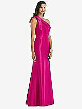 Alt View 3 Thumbnail - Think Pink Bow One-Shoulder Satin Trumpet Gown