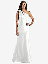 Alt View 1 Thumbnail - White Bow One-Shoulder Satin Trumpet Gown