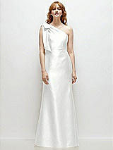 Front View Thumbnail - White Bow One-Shoulder Satin Trumpet Gown