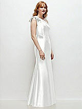 Rear View Thumbnail - White Bow One-Shoulder Satin Trumpet Gown