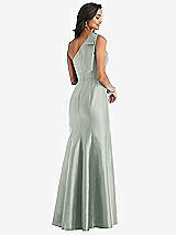 Alt View 2 Thumbnail - Willow Green Bow One-Shoulder Satin Trumpet Gown