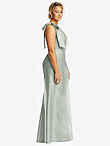 Alt View 5 Thumbnail - Willow Green Bow One-Shoulder Satin Trumpet Gown