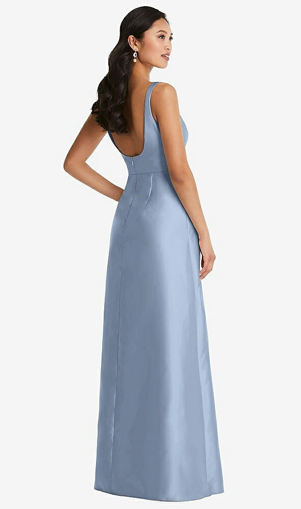 Back View - Cloudy Pleated Bodice Open-Back Maxi Dress with Pockets