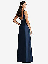 Rear View Thumbnail - Midnight Navy Pleated Bodice Open-Back Maxi Dress with Pockets