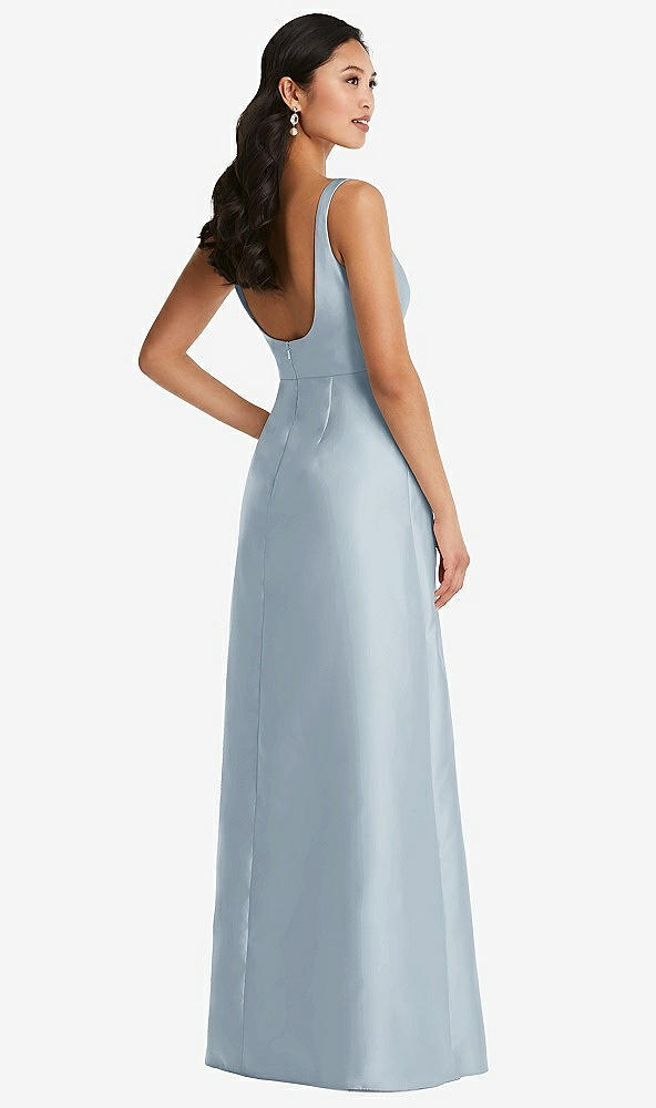 Back View - Mist Pleated Bodice Open-Back Maxi Dress with Pockets