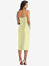 Rear View Thumbnail - Butter Yellow Strapless Bow-Waist Pleated Satin Pencil Dress with Pockets