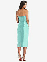 Rear View Thumbnail - Coastal Strapless Bow-Waist Pleated Satin Pencil Dress with Pockets