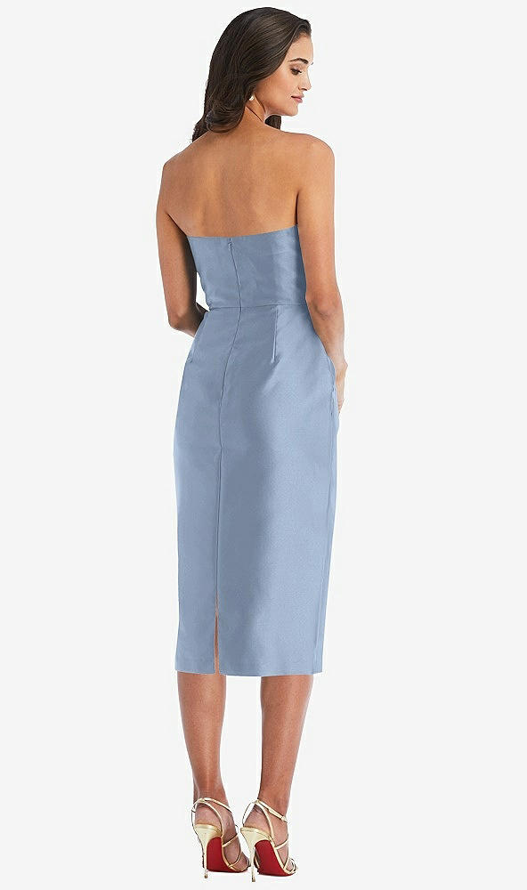 Back View - Cloudy Strapless Bow-Waist Pleated Satin Pencil Dress with Pockets