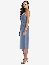 Side View Thumbnail - Larkspur Blue Strapless Bow-Waist Pleated Satin Pencil Dress with Pockets