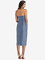 Rear View Thumbnail - Larkspur Blue Strapless Bow-Waist Pleated Satin Pencil Dress with Pockets