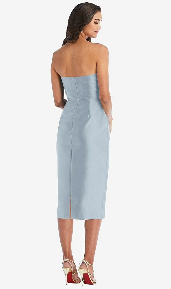 Back View - Mist Strapless Bow-Waist Pleated Satin Pencil Dress with Pockets