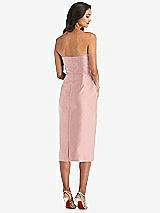 Rear View Thumbnail - Rose Quartz Strapless Bow-Waist Pleated Satin Pencil Dress with Pockets