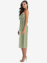 Side View Thumbnail - Sage Strapless Bow-Waist Pleated Satin Pencil Dress with Pockets