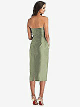 Rear View Thumbnail - Sage Strapless Bow-Waist Pleated Satin Pencil Dress with Pockets