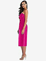 Side View Thumbnail - Think Pink Strapless Bow-Waist Pleated Satin Pencil Dress with Pockets