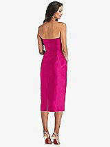 Rear View Thumbnail - Think Pink Strapless Bow-Waist Pleated Satin Pencil Dress with Pockets