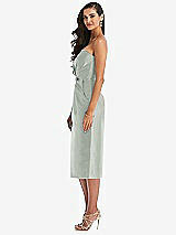 Side View Thumbnail - Willow Green Strapless Bow-Waist Pleated Satin Pencil Dress with Pockets