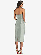 Rear View Thumbnail - Willow Green Strapless Bow-Waist Pleated Satin Pencil Dress with Pockets