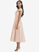 Side View Thumbnail - Cameo Puff Cap Sleeve Full Skirt Satin Midi Dress