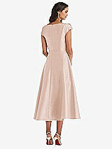 Rear View Thumbnail - Cameo Puff Cap Sleeve Full Skirt Satin Midi Dress