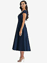 Side View Thumbnail - Midnight Navy Puff Cap Sleeve Full Skirt Satin Midi Dress