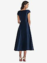 Rear View Thumbnail - Midnight Navy Puff Cap Sleeve Full Skirt Satin Midi Dress