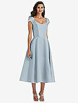 Front View Thumbnail - Mist Puff Cap Sleeve Full Skirt Satin Midi Dress