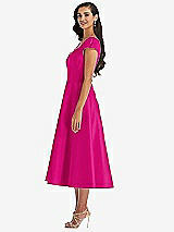 Side View Thumbnail - Think Pink Puff Cap Sleeve Full Skirt Satin Midi Dress