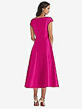 Rear View Thumbnail - Think Pink Puff Cap Sleeve Full Skirt Satin Midi Dress