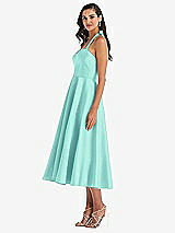 Side View Thumbnail - Coastal Tie-Neck Halter Full Skirt Satin Midi Dress