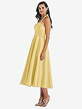 Side View Thumbnail - Maize Tie-Neck Halter Full Skirt Satin Midi Dress