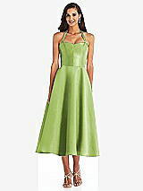 Front View Thumbnail - Mojito Tie-Neck Halter Full Skirt Satin Midi Dress