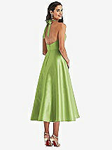 Rear View Thumbnail - Mojito Tie-Neck Halter Full Skirt Satin Midi Dress