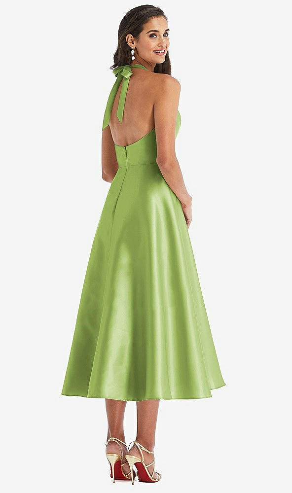 Back View - Mojito Tie-Neck Halter Full Skirt Satin Midi Dress