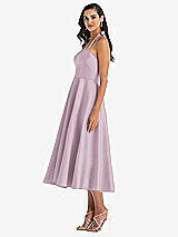 Side View Thumbnail - Suede Rose Tie-Neck Halter Full Skirt Satin Midi Dress