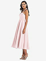 Side View Thumbnail - Ballet Pink Tie-Neck Halter Full Skirt Satin Midi Dress