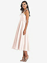 Side View Thumbnail - Blush Tie-Neck Halter Full Skirt Satin Midi Dress