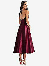 Rear View Thumbnail - Cabernet Tie-Neck Halter Full Skirt Satin Midi Dress