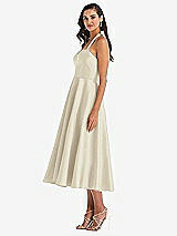 Side View Thumbnail - Champagne Tie-Neck Halter Full Skirt Satin Midi Dress