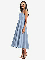 Side View Thumbnail - Cloudy Tie-Neck Halter Full Skirt Satin Midi Dress