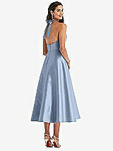 Rear View Thumbnail - Cloudy Tie-Neck Halter Full Skirt Satin Midi Dress