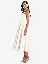 Side View Thumbnail - Ivory Tie-Neck Halter Full Skirt Satin Midi Dress