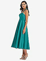 Side View Thumbnail - Jade Tie-Neck Halter Full Skirt Satin Midi Dress