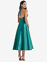 Rear View Thumbnail - Jade Tie-Neck Halter Full Skirt Satin Midi Dress