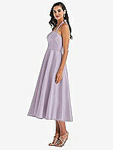 Side View Thumbnail - Lilac Haze Tie-Neck Halter Full Skirt Satin Midi Dress